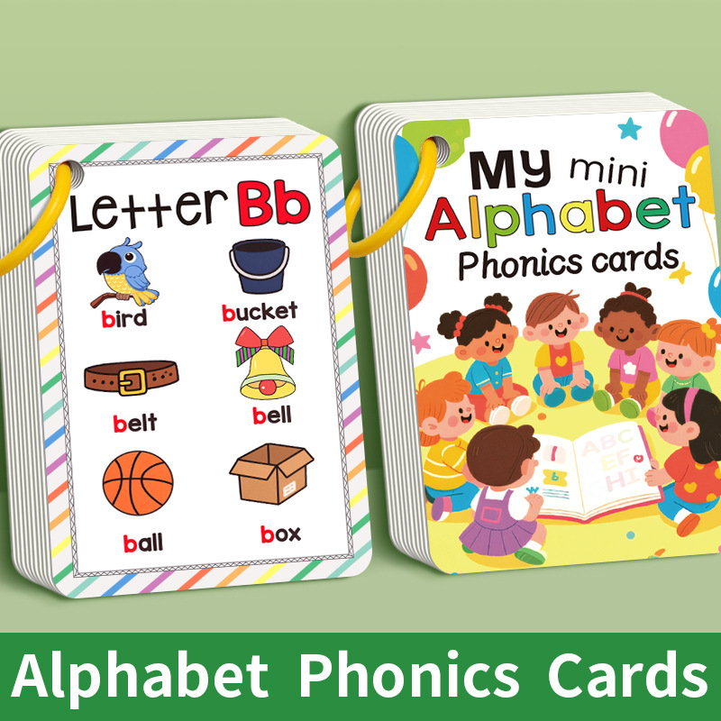 Flash Card Alphabet - 156語のA-Z学習カード（写真付き）、27枚の英単語カード、アルファベットフォニックスフラッシュカード、英語の文字発音
