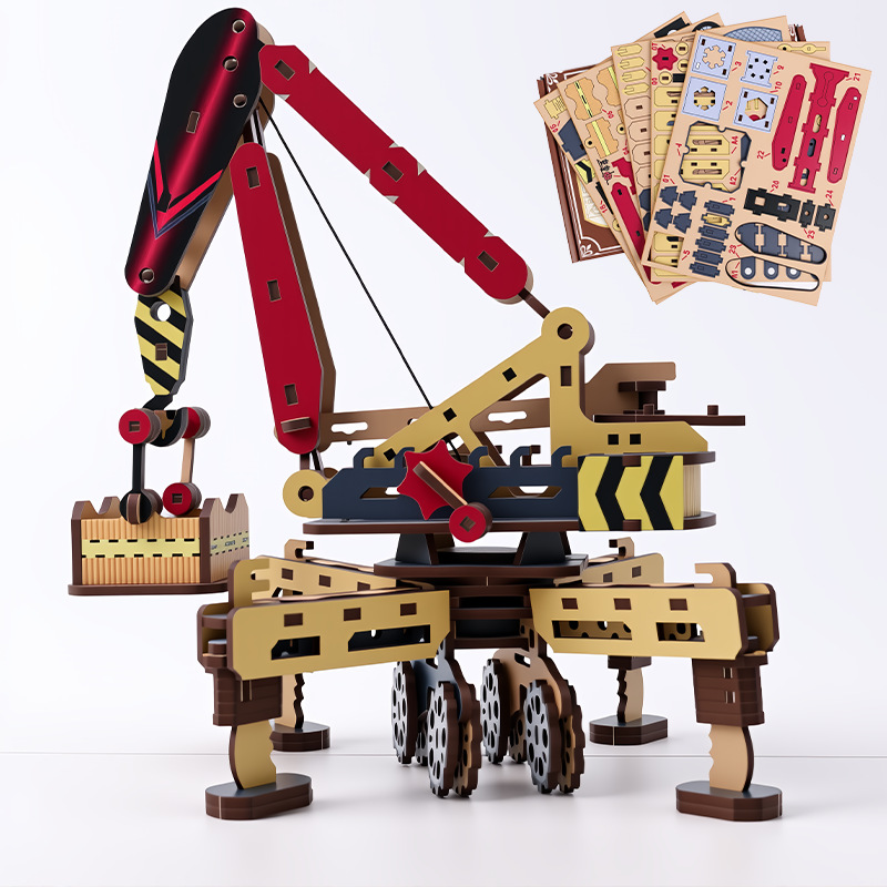 Kids Education Mobile - 3D 木製モバイルクレーンパズル DIY 組み立てエンジニアリング車両モデル子供 STEM 教育ビルディングおもちゃ男の子の誕生日プレゼント