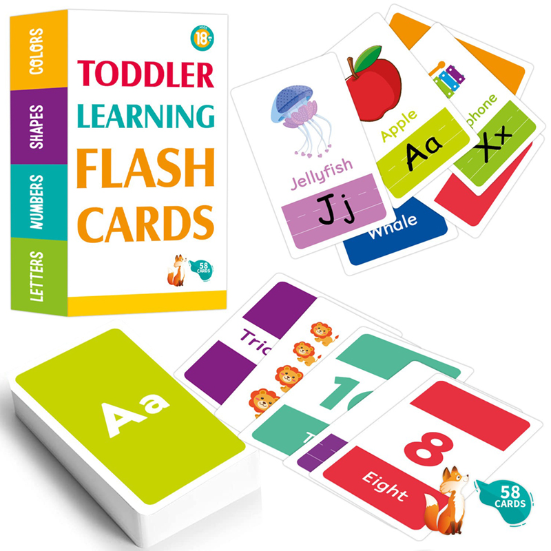 Flash Card Alphabet - 58枚のフラッシュカード 26種類のアルファベット 英語学習 数字 色 形状